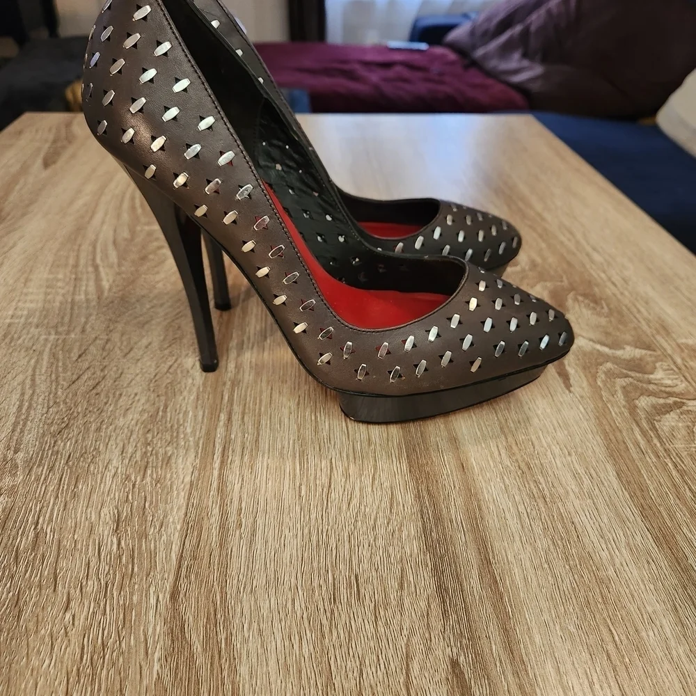 Charles Jourdan Women's Brown and Silver Heels